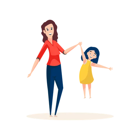 Well-known babysitter standing with little girl  Illustration