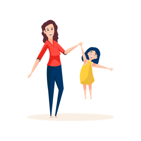 Well-known babysitter standing with little girl  Illustration