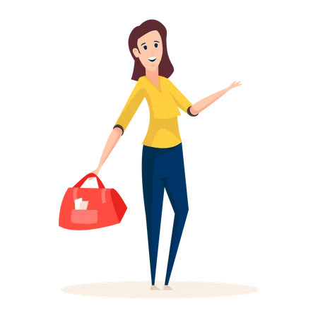 Well known professional fashion designer holding purse in her hand Illustration