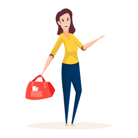 Well known professional fashion designer holding purse in her hand  Illustration