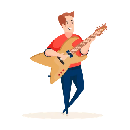 Singer holding electric guitar Illustration