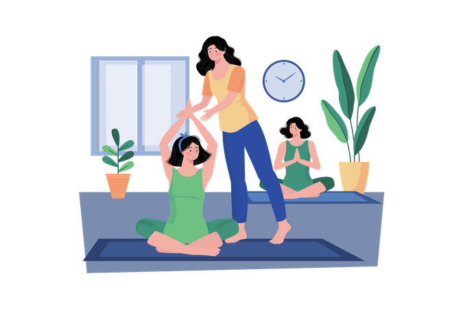 Wellness retreat staff leading yoga and meditation sessions for guests  Illustration