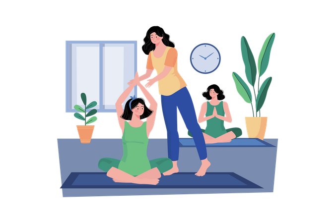 Wellness retreat staff leading yoga and meditation sessions for guests  Illustration