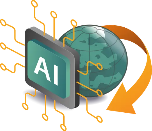 Welt mit künstlicher Intelligenztechnologie  Illustration