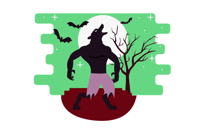 Werewolf walking in full moon Illustration