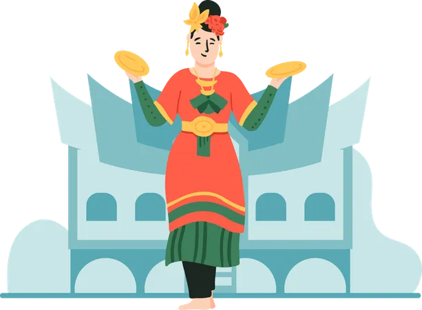 Indonesian Traditional Dance Illustration For Your Needs 일러스트레이션