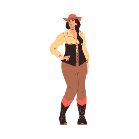 Western style cowgirl in hat  Illustration