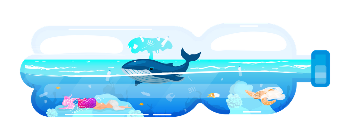 Whale and waste in plastic bottle  Illustration