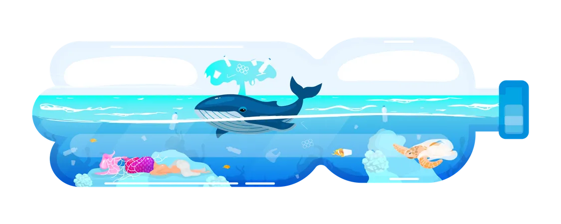 Whale and waste in plastic bottle  Illustration