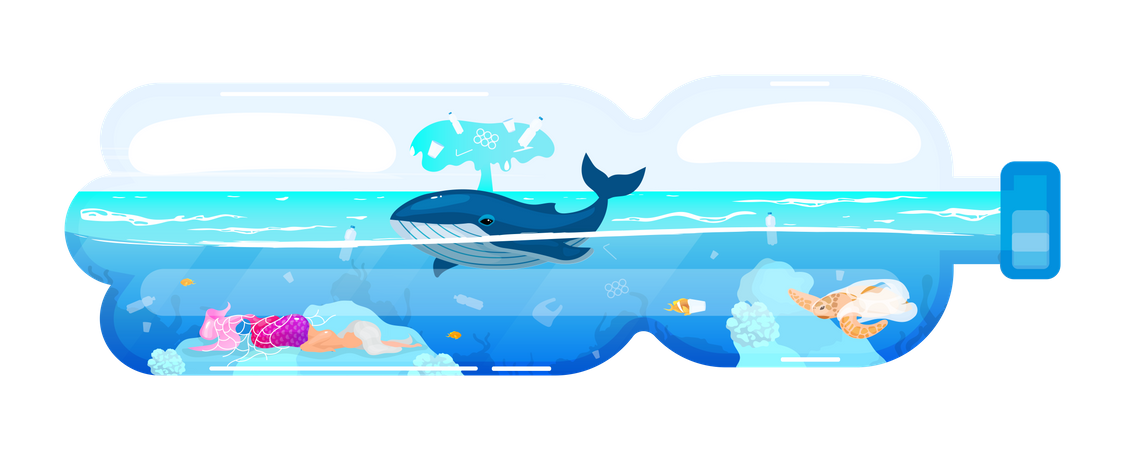 Whale and waste in plastic bottle  Illustration
