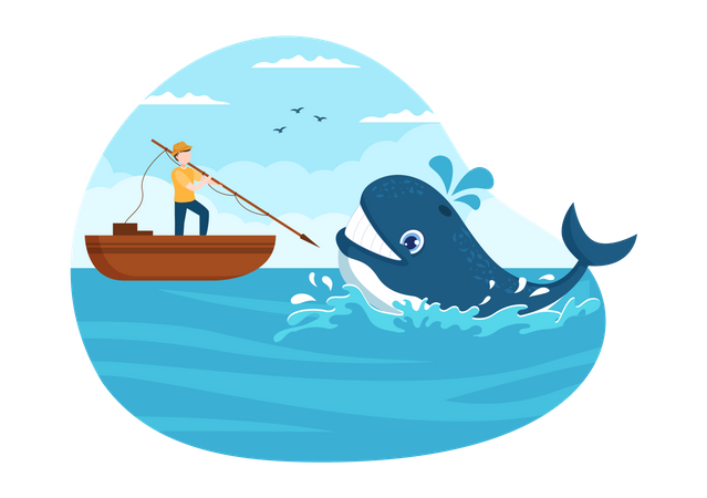 Whale Catching Illustration