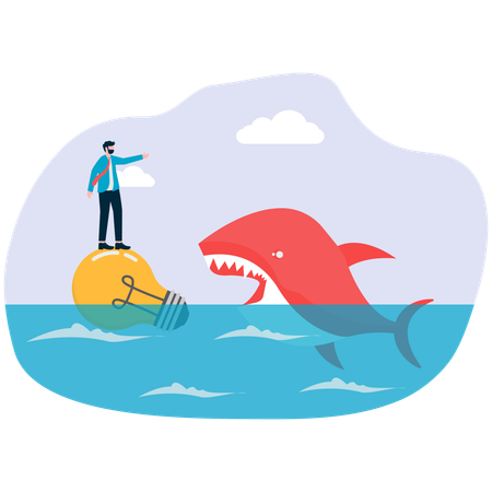 Whale catching up businessman's idea  Illustration