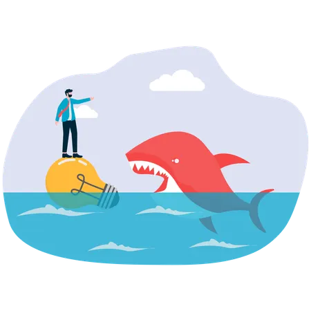 Whale catching up businessman's idea  Illustration