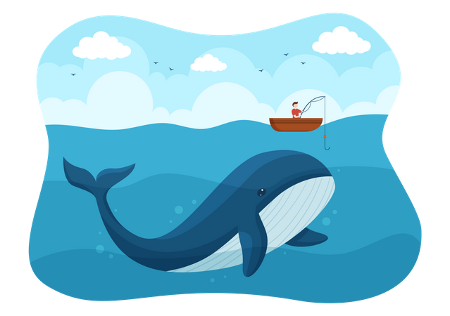 Whale Caught by Fisherman  Illustration