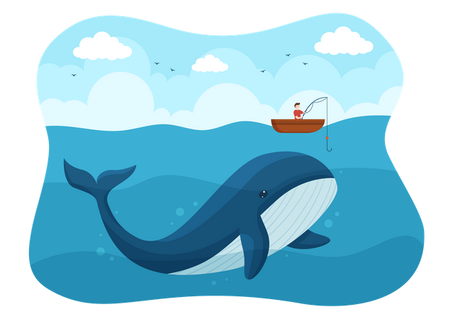 Whale Caught by Fisherman  Illustration