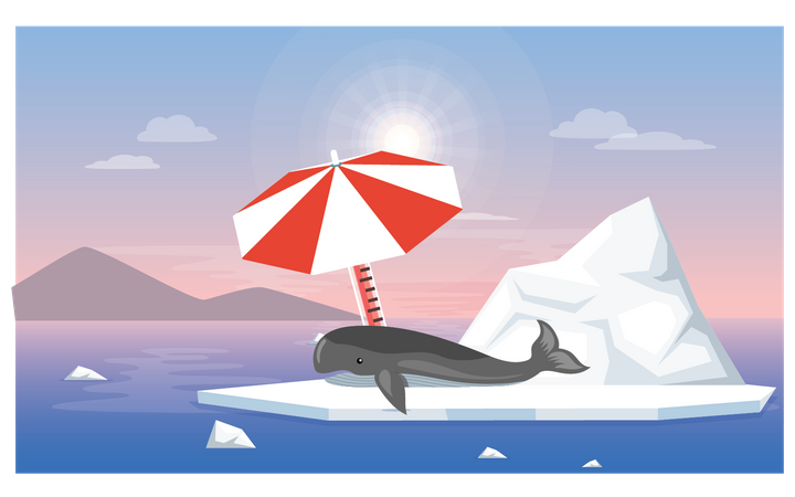 Whale feeling hot due to global warming Illustration