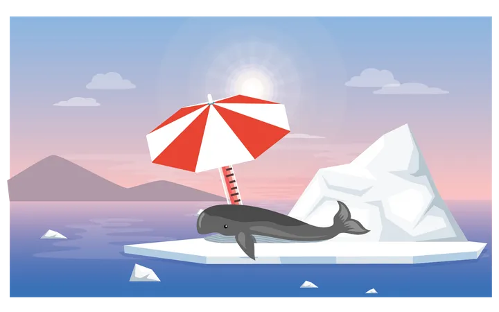 Whale feeling hot due to global warming Illustration