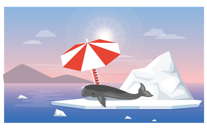 Whale feeling hot due to global warming  Illustration