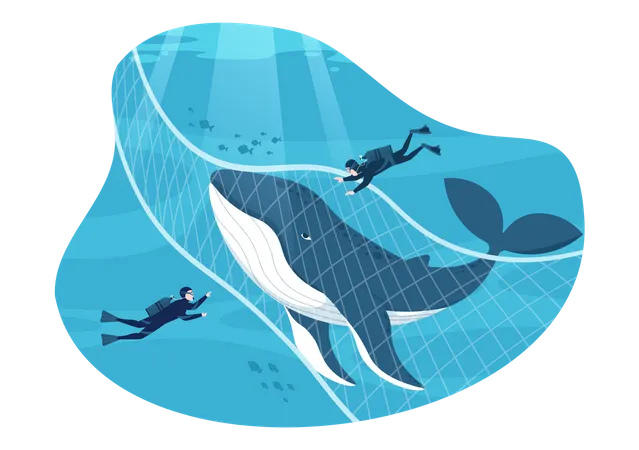 Whale Hunting in sea Illustration
