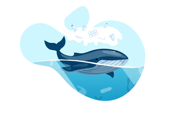 Whale in ocean with plastic waste  Illustration