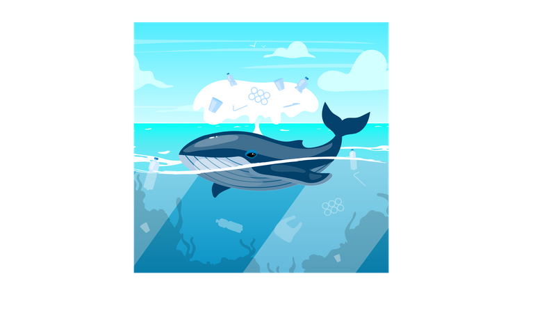 Whale in ocean with plastic waste  Illustration