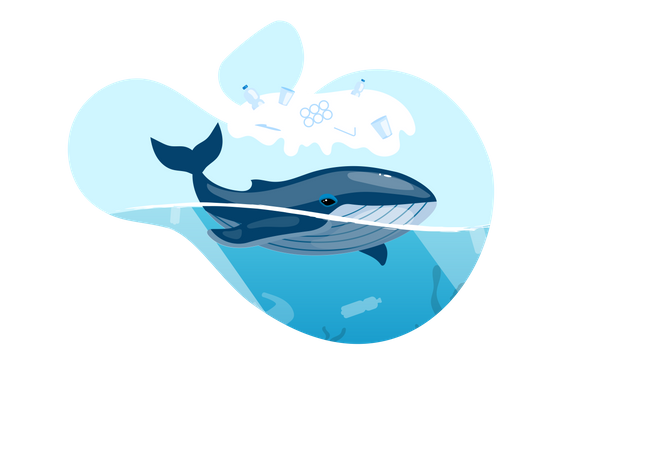 Whale in ocean with plastic waste  Illustration