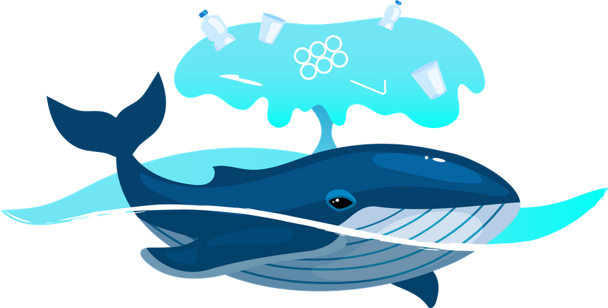 Whale in ocean with plastic waste  Illustration
