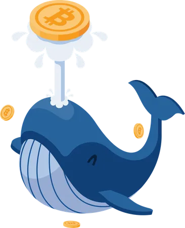 Flat 3 D Isometric Whale Playing With Bitcoin Crypto Whale Is Powerful Investor In Cryptocurrency Market Illustration
