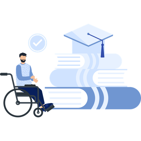 本を持った車椅子の学生  イラスト