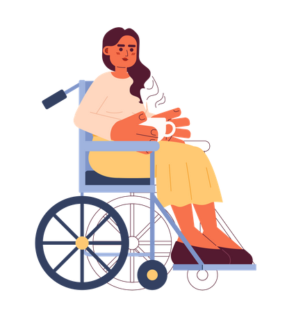 Wheelchair young adult woman holding coffee cup  Illustration