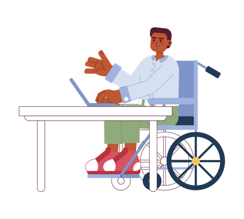 Wheelchair young man remote student  Illustration