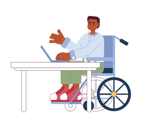 Wheelchair young man remote student  Illustration