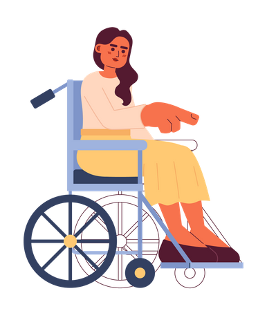 Wheelchair young woman pointing with finger  Illustration