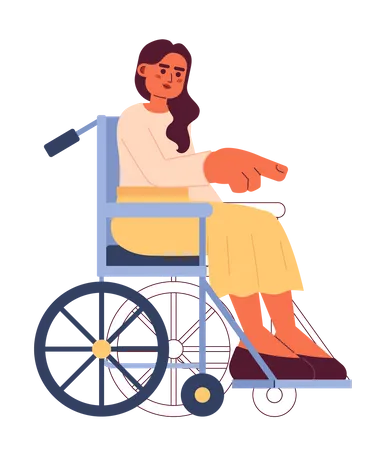 Wheelchair Young Woman Pointing With Finger 2 D Cartoon Character Indian Young Adult Female With Disability Isolated Vector Person White Background Mobility Paraplegic Color Flat Spot Illustration Illustration