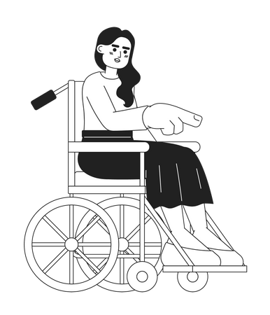 Wheelchair young woman pointing with finger  일러스트레이션