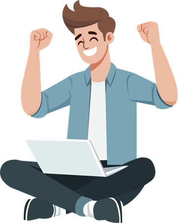 When the young man completed his mission, he raised his hands in a cheer of satisfaction  Illustration