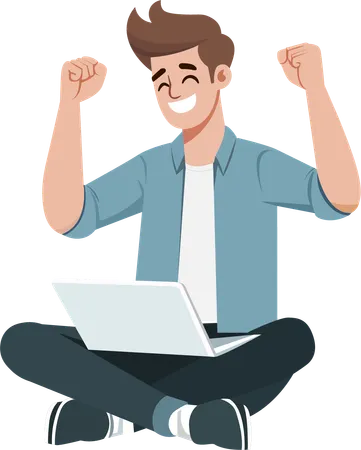 When the young man completed his mission, he raised his hands in a cheer of satisfaction  Illustration