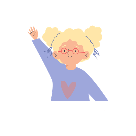 White blonde girl with curly pigtails raising her hand  Illustration