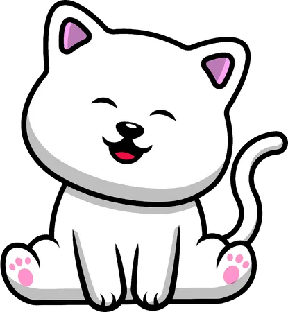 White Cat Sitting  Illustration