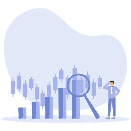 White collar man is analyzing stock market data with magnifying glass  Illustration