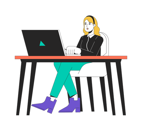 White-collar worker typing laptop workplace  Illustration