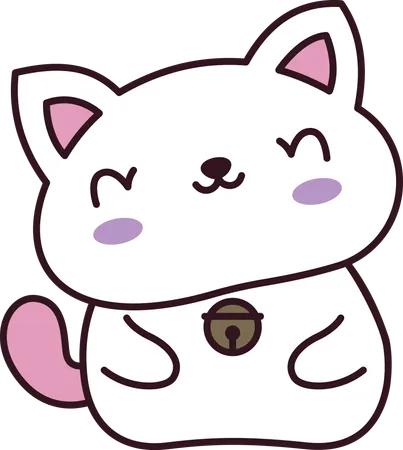 White Cute Cat Kitten Animal Mascot Character with Happy Expression  Illustration