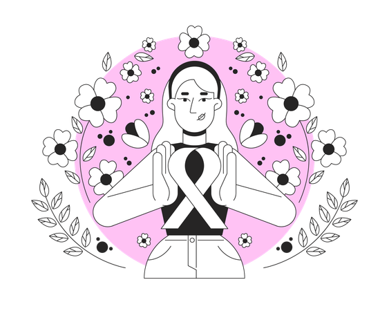 White feminist promoting breast cancer awareness  Illustration