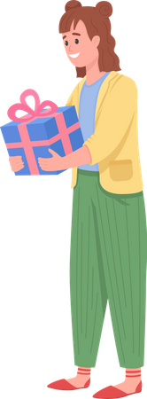 White girl with wrapped present Illustration