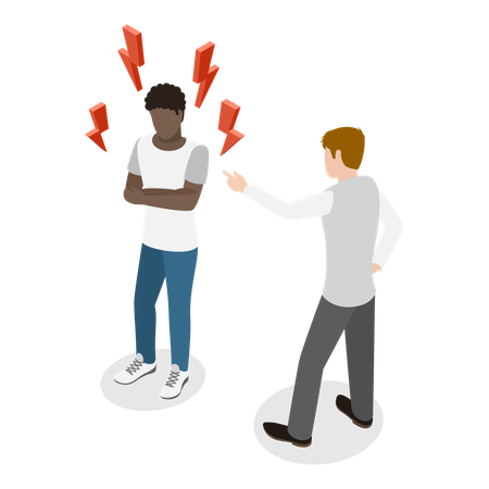 White man doing discrimination with black man  Illustration