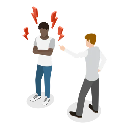 White man doing discrimination with black man  Illustration