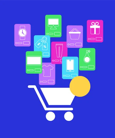 White Shopping Cart and Mobile Application  Illustration