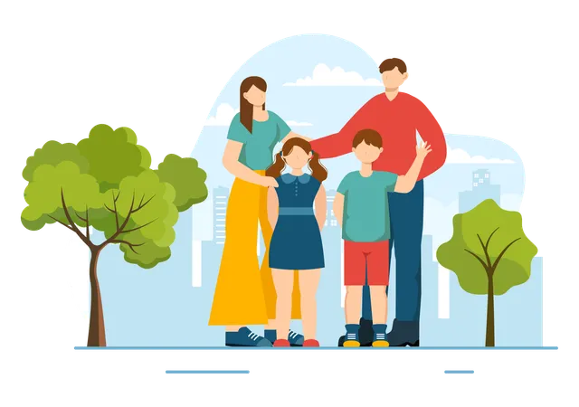 Happy Family Vector Illustration With Mom Dad And Children Characters To Happiness And Love Celebration In Flat Kids Cartoon Background Illustration