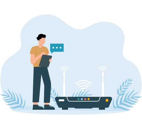 Wi-fi Router set up by employee  Illustration