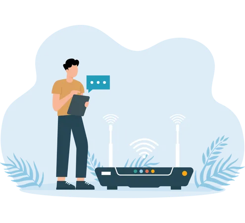 Wi-fi Router set up by employee  Illustration